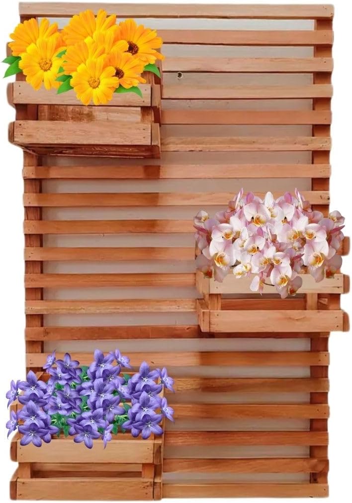 Jardim Vertical 60 x 40 Painel Madeira 3 Cachepots 18×20
