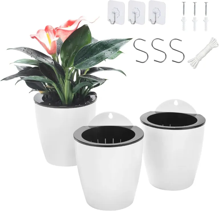 Pacote com 3 vasos de parede auto-irrigáveis verticais para janela de jardim pendurar para plantas internas e externas, cesta de flores para cozinha, ervas, varanda, trilhos, prateleira, cerca